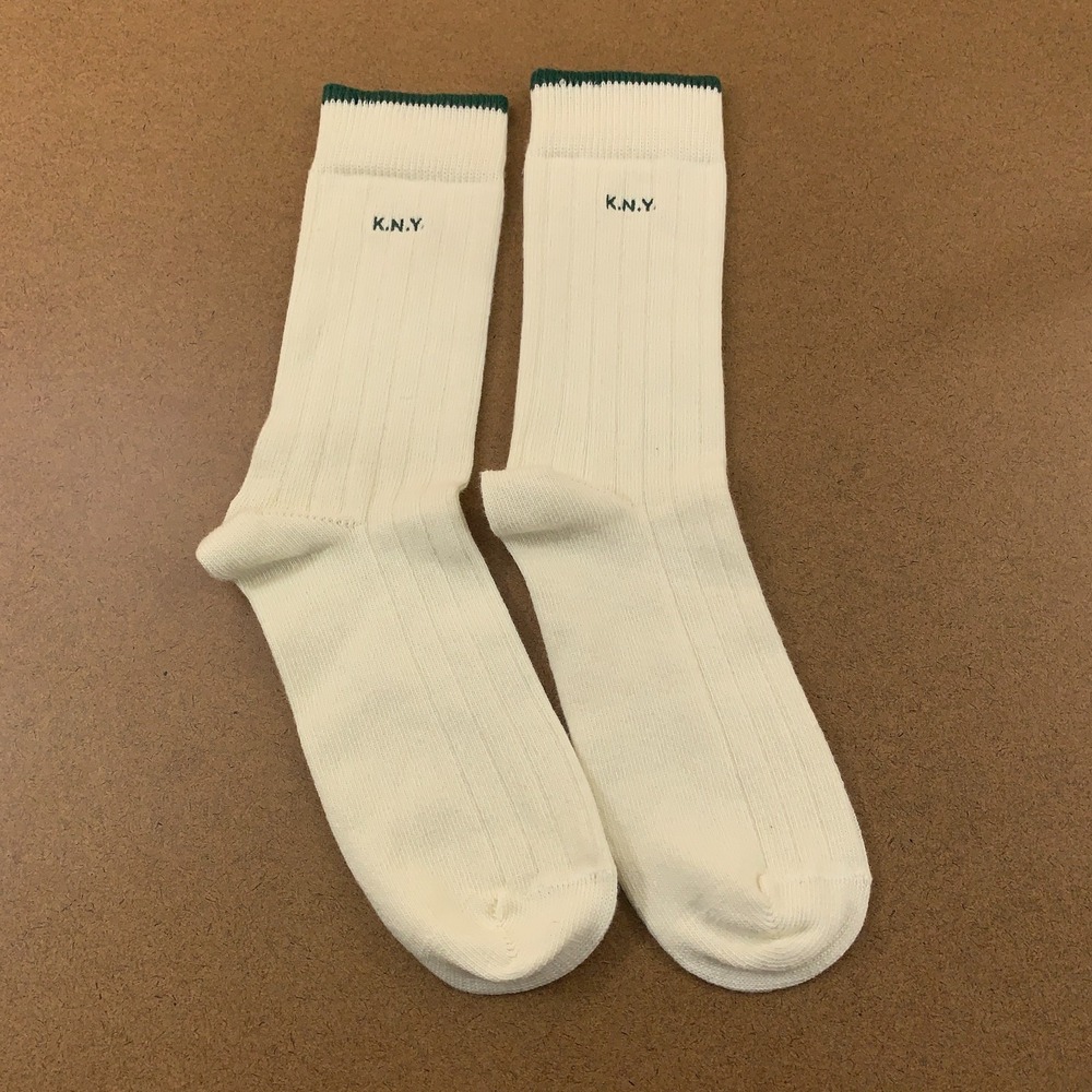 Knickerbocker Mens One Size Cream Green Emrboidered Cotton Crew Socks New